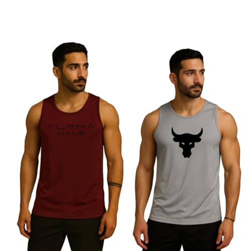 Image of Pack of 2 Sando For Men Men's Sleeveless Round Neck Vest - Pack of 2, Polyester Fabric, Quick Dry Gym & Casual Wear Gym Fit