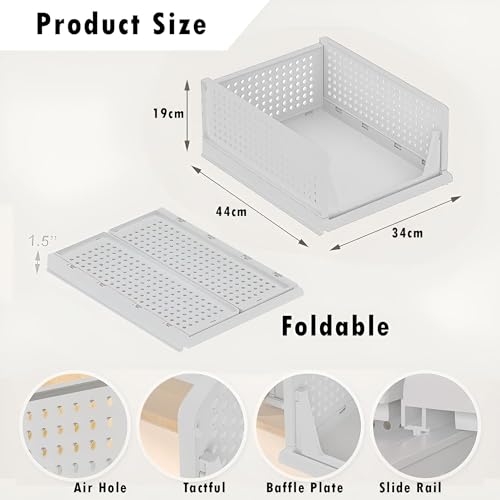 Image of Sulfar Foldable Cupboard Organizer For Clothes - Stackable Closet Organizer For Wardrobe - For Shirt | Pants | Jeans - Plastic Cupboard Dress Racks For Clothes Storage (White) Pack of 5