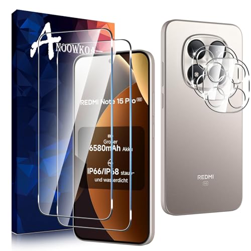 Anoowkoa 2+2 Stück Panzerglas für Xiaomi Redmi Note 15 Pro 4G/5G Displayfolie Handyfolie 9H Härte HD Klar Displayschutzfolie für Redmi Note 15 Pro und Kamera Schutzfolie Anti-Kratzer