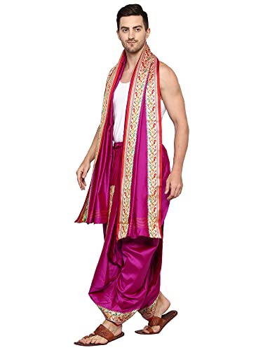 Image of Rameshwaram Fabrics Mens Ready to Wear Silk Dhoti with Angwastra Set - Pocket Dhothi