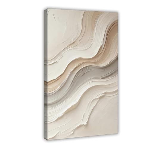 Modern Abstract Wavy Textured 3D Impasto Wall Art Neutral Beige Cream Palette Thick Oil Paint Canvas Print Minimalist Sand Dunes Gallery Wrapped Artwork for Living Room Bedroom Office 24x36 Inch