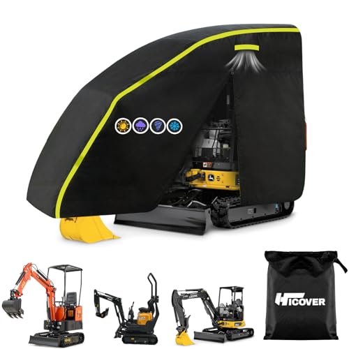 600D Mini Excavator Cover for Bobcat E20/Kubota KX015-4/John Deere 17 P/Takeuchi TB210R/Yanmar ViO17 Waterproof Sun Dust Snow Protection Excavator Cover with Zipper Door Reflective Strips & Air Vent