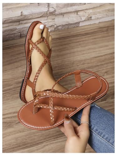 Image of Verdusa Women's Flat Sandals Strappy Dressy Ankle Strap Casual Summer Thong Sandals for Beach