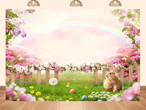 PEKRU 17x10ft Fabric Easter Garden Photography Backdrop Spring Scene with