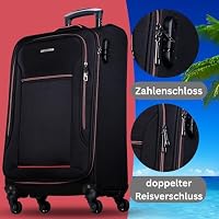 NOWI Sevilla Weichschalen Trolley L – Mittelgroßer Stoff Koffer 50L mit 4 Rollen & Zahlenschloss | Leichter Reisekoffer für Damen & Herren (Schwarz-Rot, L) – Ansicht 5