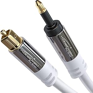 KabelDirekt – Mini-TOSLINK weiß, optisches Audiokabel mit LWL Störsignalschutz – 10m (Mini-TOSLINK auf TOSLINK, digitales Glasfaserkabel für Soundbar, Stereoanlage/Verstärker, HiFi-Geräte, S/PDIF)