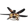 Ohniyou farmhouse ceiling fan with lights and remote52 inch rustic ceiling fan with caged light fixture retro black outdoor ceiling fans for patioliving roomdining roombedroom  urban country home decor