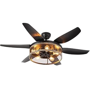 Ohniyou farmhouse ceiling fan with lights and remote52 inch rustic ceiling fan with caged light fixture retro black outdoor ceiling fans for patioliving roomdining roombedroom  urban country home decor