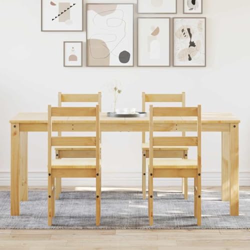 Homgoday Juego de Comedor Panama 5 pzas Madera Maciza de Pino Conjunto Mesa y sillas de Comedor, sillas Comedor, Set Muebles de Cocina para el Hogar