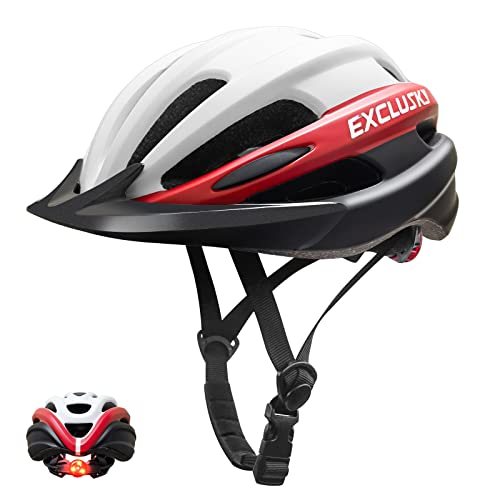 Exclusky Casco Bicicleta Adulto, Casco Patinete Electrico Adulto Casco MTB Hombre Ciclismo Casco Bicicleta Mujer de Montaña Ultraligero con Visera y luz LED (56-61CM)