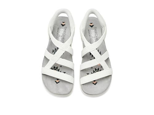 Skechers Skechers Women's REGGAE SLIM - DAILY VIBE Hands Free Slip-Ins, Knit crossover strappy sandal, White, 7M