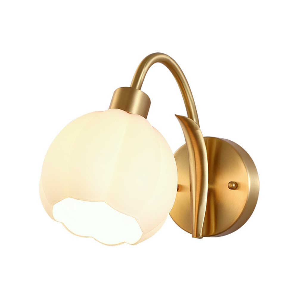 HUAYUSEDF Nordic Aisle Frosted Milky White Glass Wall Sconce Modern Brushed Brass Light Fixture Mid Century Lighting Hallway Indoor Mounted Lamp for Living Room Stairs Entrance