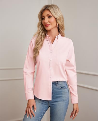 Image of siliteelon Button Down Shirts for Women Oxford Shirt Long Sleeve Classic Wrinkle Free Business Dress Shirts Work Office