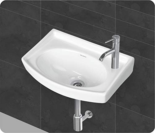 Image of Wash Basin Wall Hung Mounted Glossy Finish White Sink for Bathroom - (14 x 9 x 6 Inch)