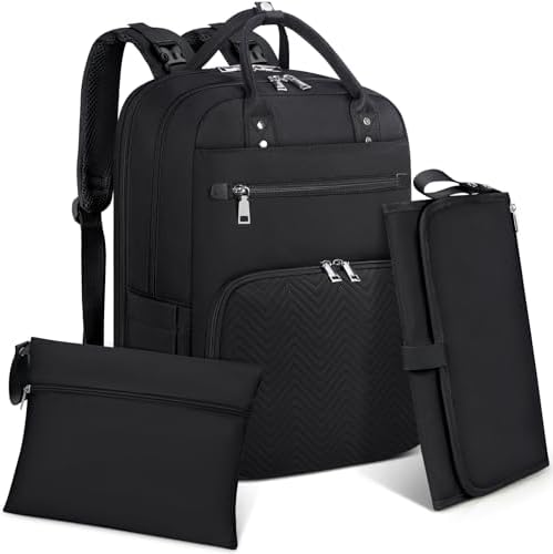 RAINSMORE Wickelrucksack Baby Wickeltasche Rucksack Groß Diaper Bag | mit Wickelunterlage Unterwegs, Multifunktions Baby Taschen für Mama und Papa