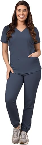 Green Town Conjunto médico de enfermería GT 4FLEX para mujer, camiseta y pantalón, colores sólidos y estampados