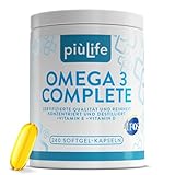 Omega 3 IFOS 5 Sterne Zertifiziert Mit Vitamin D3 und E PiùLife – 240 Softgel – Fischöl EPA DHA 800 mg & 400 mg pro Tagesdosis – Fish Oil Omega 3 kapseln hochdosiert – Herz, Gehirn, Augen, Knochen