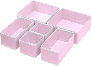 BSTMOME Underwear Drawer Organizer, 6 Bins Foldable Underwear Drawer Organizer and Closet Dividers,Storage Box for Clothes, Socks, Underwear (Pink)
