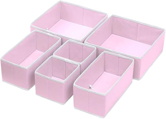 BSTMOME Underwear Drawer Organizer, 6 Bins Foldable Underwear Drawer Organizer and Closet Dividers,Storage Box for Clothes, Socks, Underwear (Pink)