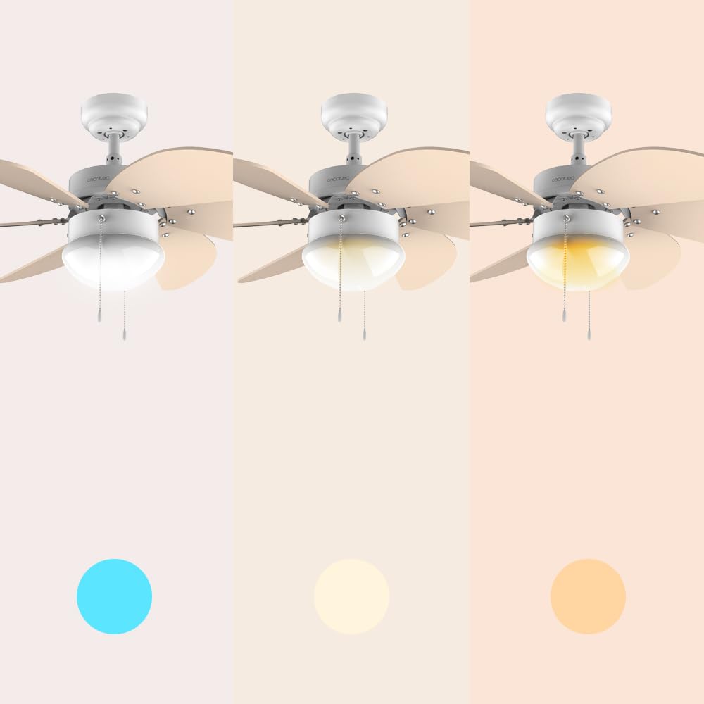 Cecotec Ventilateur de plafond EnergySilence 3600 Vision SunLight 50 W 92 cm 3 vitesses 6 pales réversibles blanc/jaune