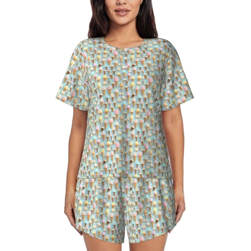 Pyjama court femme imprimé crème glacée résolvant vos nuits trop chaudes