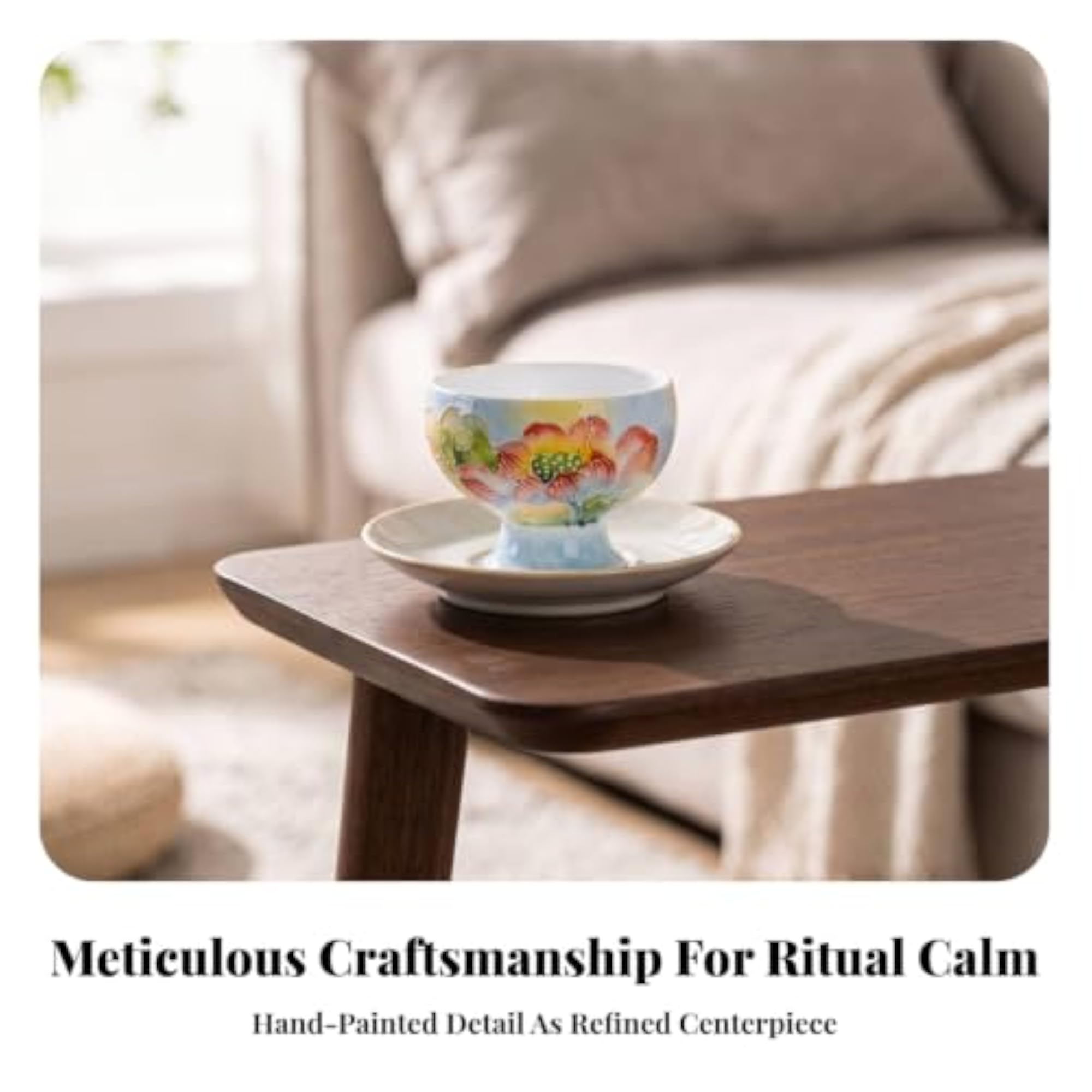 Hand-Painted Ceramic Teacup with Pedestal Base
