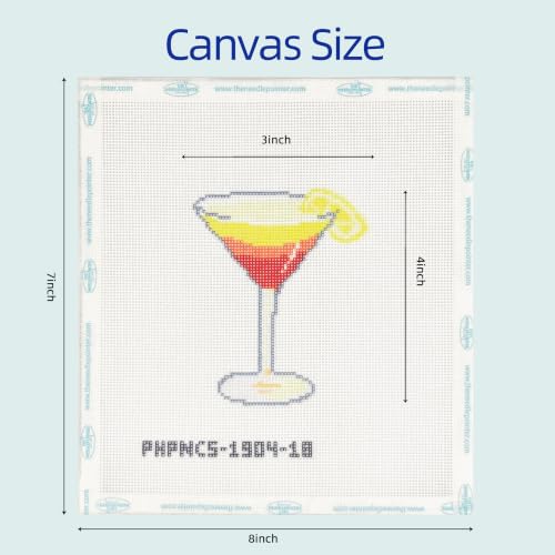 Image of Howie's Needlepoint Drink Needlepoint Kits for Adults & Beginners, 18 Mesh Printed Needlepoint Canvas, Stamped Patterns Canvas Starter Kits(Tequila Sunrise,4 inchx 3 inch)