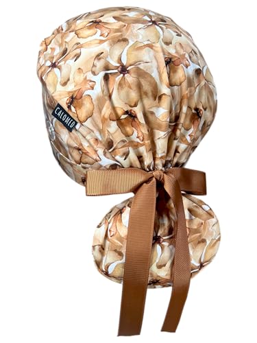 Image of Scrub Cap for Women and Men, Ponytail Scrub Caps, Working Hat, Head Cover with Ribbon Ties and Buttons, Long Hair