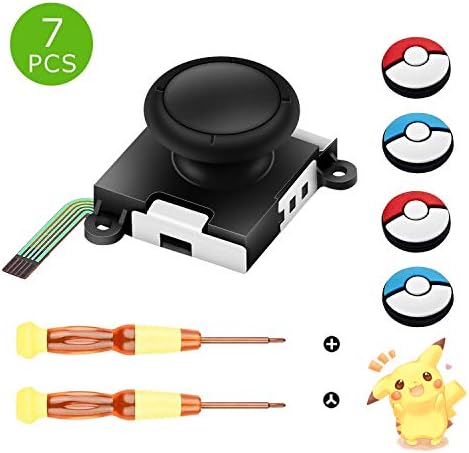 One 3D Joy con ThumbStick Controller Replacement, Joystick Analog Thumb Stick for Nintendo Switch- Include Tri-Wing & Cross Screwdriver Tool + 4 Colorful Thumbstick Caps