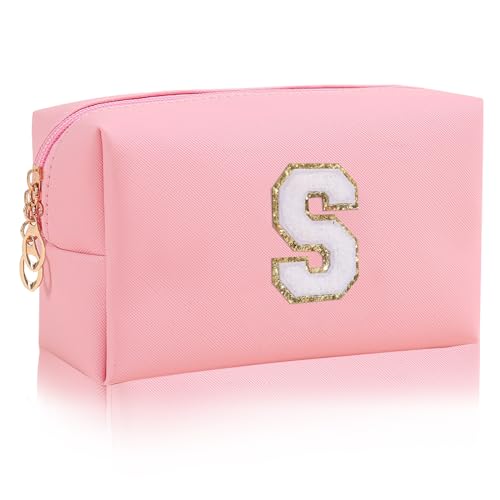 JHhomezeit Monogrammed Gift for Women Girls,Preppy Makeup Bag Personalized Initial Cosmetic Bag with Zipper,Cute Makeup Pouch, Waterproof Toiletry Bag,Personalized Gift for Girl&Bridesmaids
