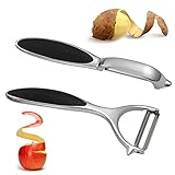 Multifunktion: Die Sparschäler Edelstahl drehen sich um 60 bis 120 Grad, wodurch der Schäler nahezu für mehre Formen von Lebensmitteln geeignet ist, wie Gurken, Äpfel, Kartoffeln, Auberginen, Karotten, Mangos usw. Dieser Gemüseschäler Schäler Set mit Scharfer Klinge verfügt über geeignete Lücken, die verhindern, dass beim Schälen von Obst oder Gemüse Blockierungen auftreten.