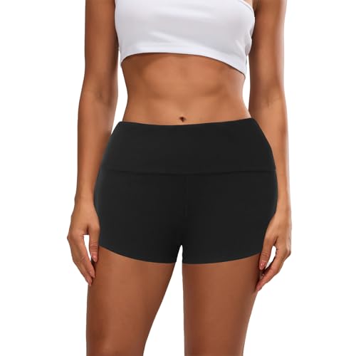 Image of KMBANGI Womens Fold Over Shorts Elastic Waist Y2k Lounge Shorts Foldover Cute Pajama Micro Bottoms Mini Shorts Sleepwear