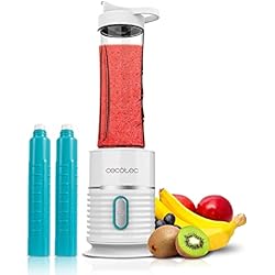 Cecotec Batidora de Vaso Portátil para Smoothies Power Titanium 500 EasyGo. 500 W, 4 Cuchillas con Recubrimiento de Titanio Negro, 2 Vasos de 600 ml con Tapa Antifuga, 2 Tubos Refrigeradores