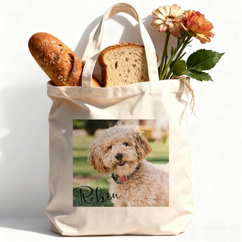 WHIMCHOIT Custom Cotton Canvas Tote Bag with Photo Text