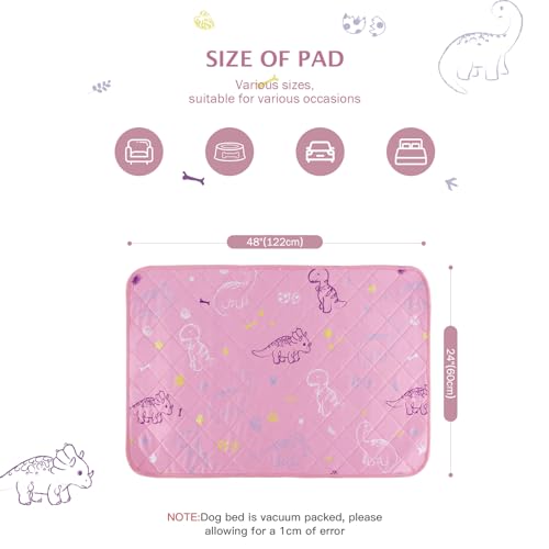 Image of IEUUMLER Washable Pee Pads for Dogs, 2 Pack Non-Slip & Waterproof Whelping Pad, Reusable Puppy Potty Training With Fast Absorbent for Playpen EU007 (Pink Dinosaur, 24 inchX48 inch-2pcs)