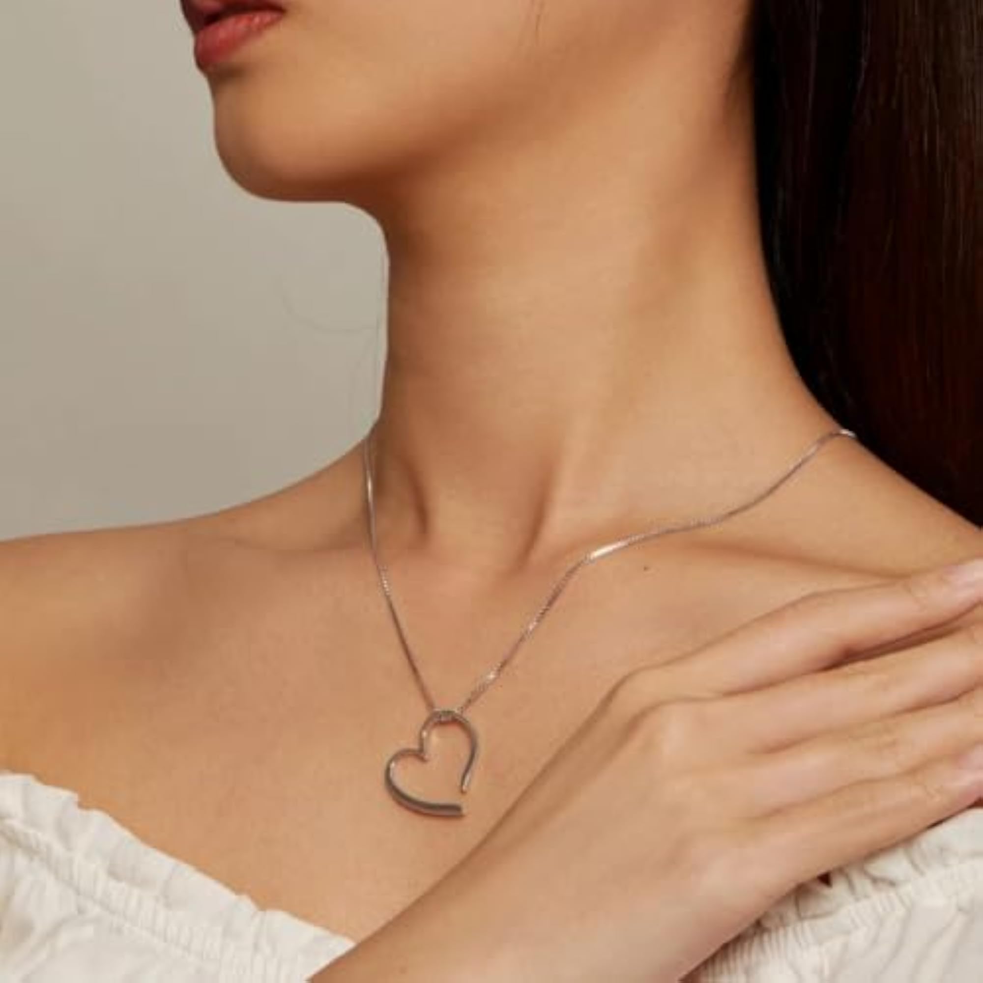 925 Sterling Silver Partial Heart Necklace for Women