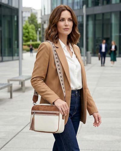 Image of FADEON Crossbody Bags for Women, RFID 4 Card Slots | Vegan Crossbody with Wide Strap, Double-Zipper & Anti-Theft, Fits Kindle & Essentials, Lightweight for Work & Travel