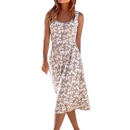 UIFLQXX Vestidos de verão para mulheres 2023 moda feminina estampa flores sem mangas vestidos verão