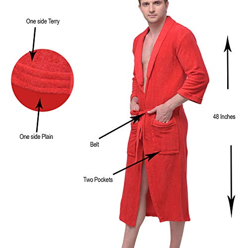 Image of Men's /Women Bath Robe Full Sleeve Cotton Bathrobe | Soft, Light, Compact & Highly Water Absorbent - Suitable for Birthday /Anniversary /Diwali /Couple /wedding Gift | 250 GSM |Red