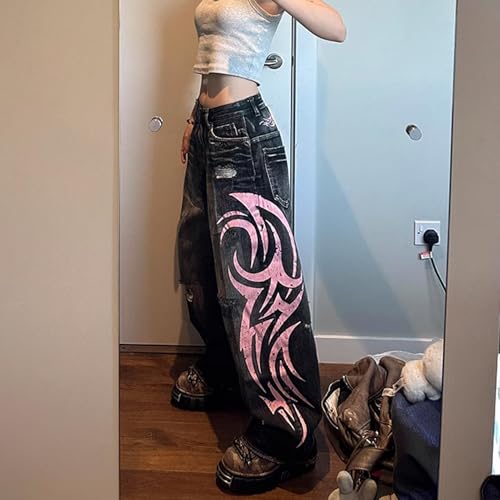 Y2K Streetwear Hip Hop Baggy Jeans Retro Washed Ripped Tribal Print Cargo Pants Grunge Causal Wide Leg Jnco Trousers2