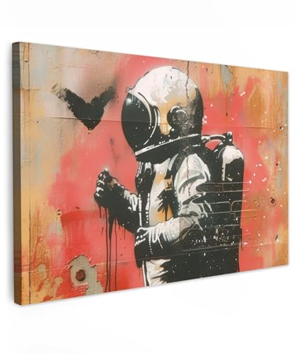 MuchoWow© Cuadros Decoración Salon Modernos 30x20 cm Pinturas Lienzo Decorativo para Pared Decoracion Hogar Lienzos Graffiti - Astronauta - Arte callejero - Espacio - Banksy