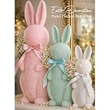 MOREDOTS Easter Decorations - 3 Pack Pastel Flocked Bow-Tied Bunny Set (10