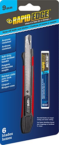 Rapid Edge All-Purpose 9Mm Serrated Snap-Off Utility Knife With Acetone-Resistant Handle (Includes 5-Pack Of Serrated Snap-Off Razor Blades) #TOP8