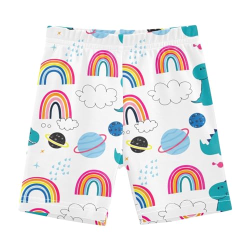 Mädchen-Fahrradshorts aus Baumwolle, Dinosaurier-Regenbögen, weiße Spandex-Unterhose für Sommer-Outfits, 4T, Niedliche Dinosaurier-Regenbögen, weiß, 5 Jahre