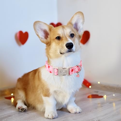 Image of Valentine's Day Dog Collar, Pink Heart Dog Collar with Quick Release, Valentine's Day Gift Pet Girl Boy Dog Collar for Puppy Small Medium Dogs, Wedding Dog Collar