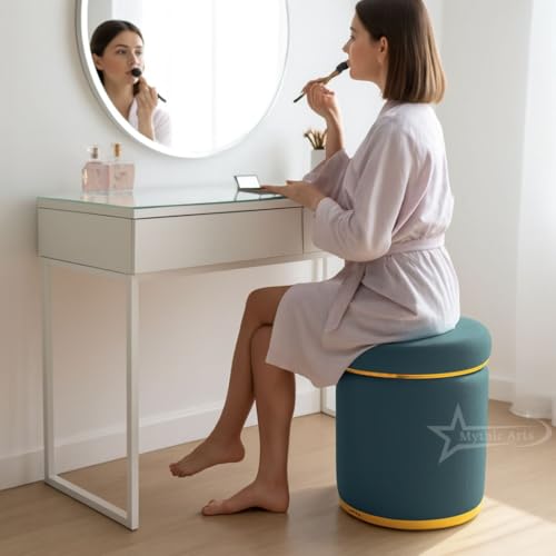 Image of Ottoman Stool for the Living Room Ottoman Pouffes for Sitting, Puffy Stool for Living Room Dressing Table Stool Aqua