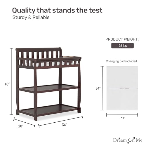 Image of Dream On Me Ashton 2-in-1 Changing Table & Nightstand in Espresso - Solid New Zealand Pinewood, Safety Rails, Spacious Storage Shelves & Water-Resistant Changing Pad, Converts to Nightstand