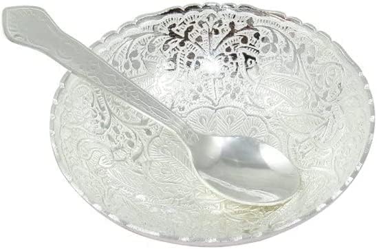 NOBILITY Bowl Spoon Set Silver Plated Dessert Dry Fruits Serving Diwali Christmas Eid Wedding Return Gift Items Friends Family Home Decoration Housewarming Corporate Gifts 6 Sets image 4