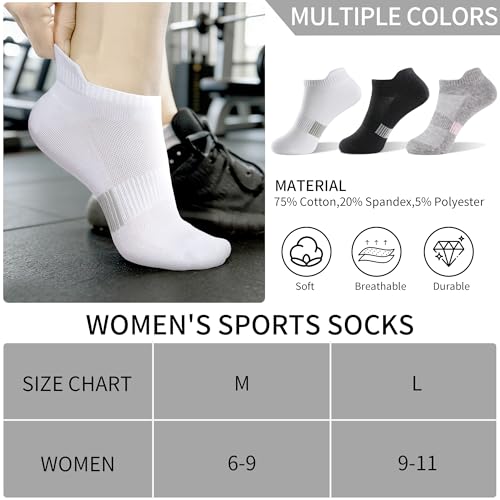 Image of 6 Pairs Ankle Socks for Women, Athletic Running Socks Cotton Low Cut Tennis Sports Tab Sock Size 6-11