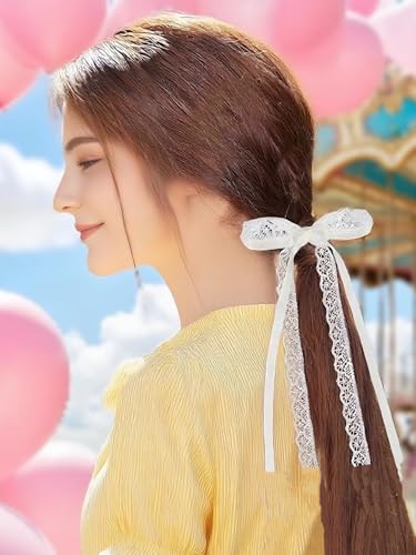 2 piezas de pinzas para el cabello con lazo de encaje blanco y cola larga miniatura 7